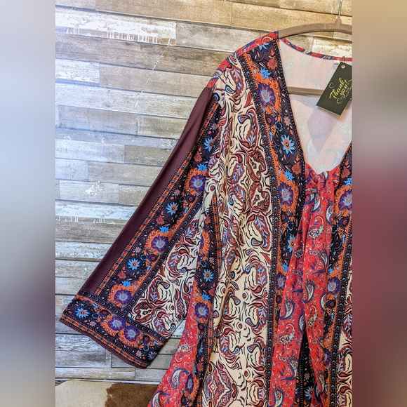 New Boho Mixed Print Paisley Kimono With Front Ties - Picture 2 of 15